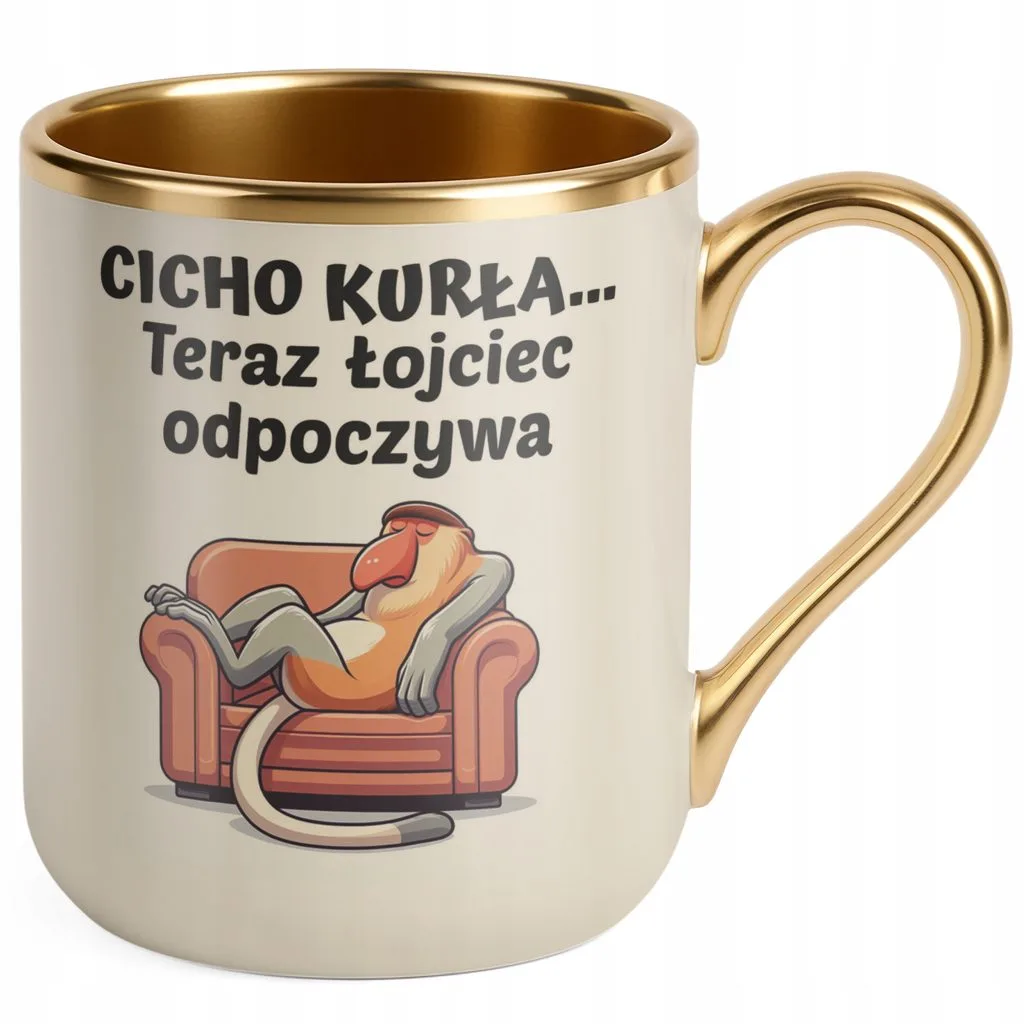 Kubek Premium Złoty Ecru Dzień Ojca Łojciec Odpoczywa Nosacz Prezent