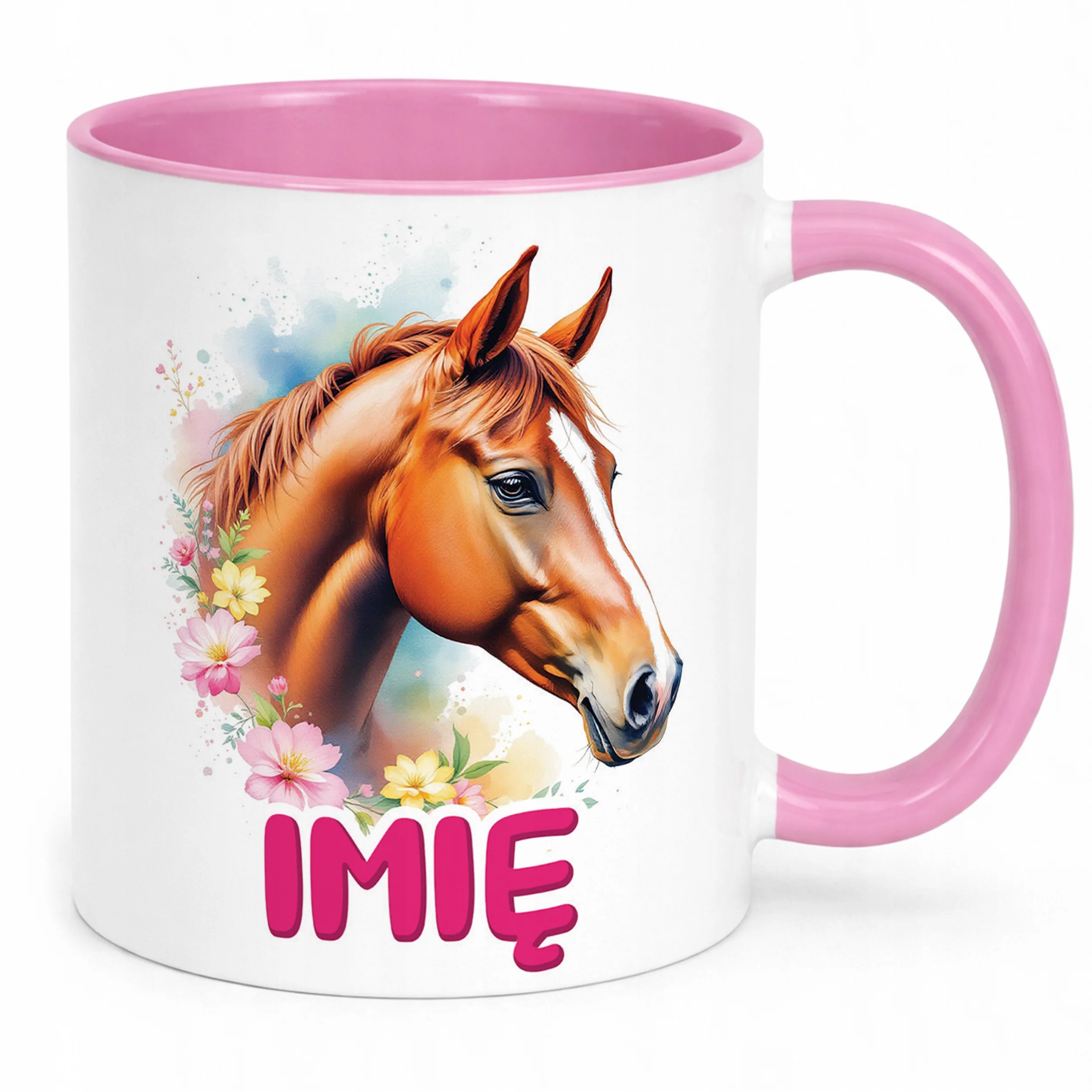 Kubek Różowy Personalizowany Z Koniem Koń Słodki Dla Dzieci