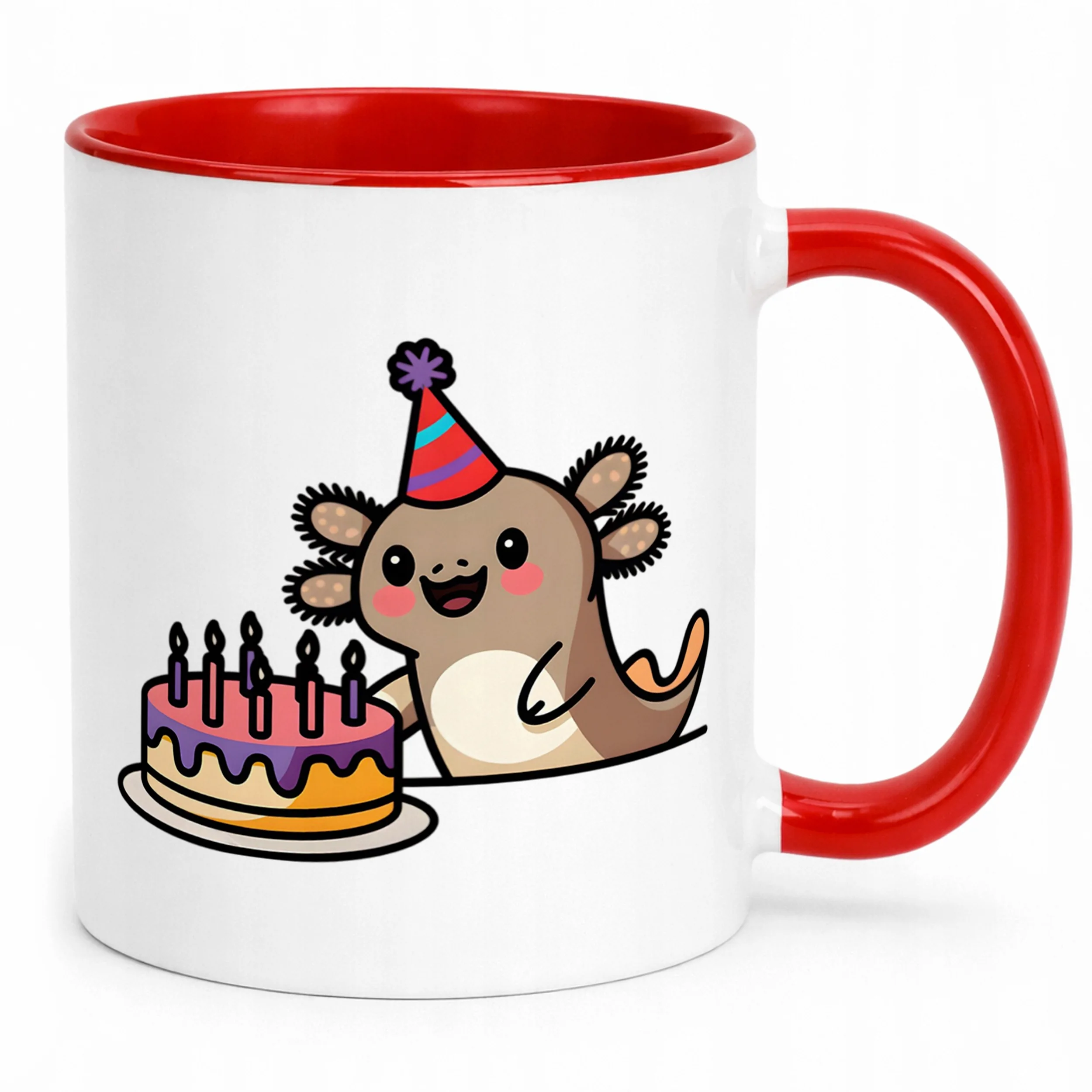 Śliczny czerwony kubeczek ceramiczny Aksolotl Axolotl Zwierzak