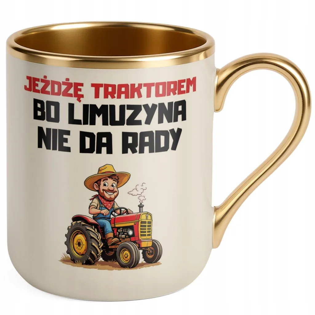 Kubek Premium Złoty Ecru Rolnik Dla Rolnika Traktor Zabawny Prezent