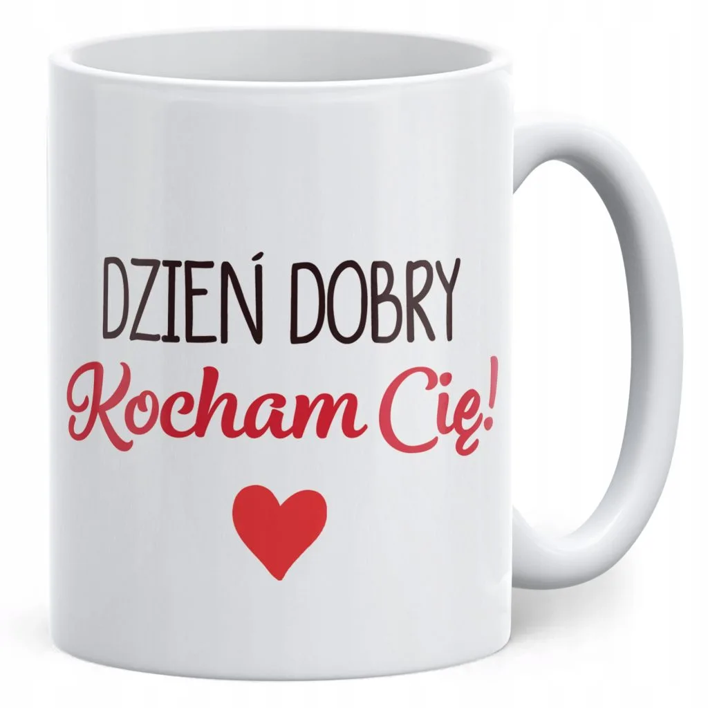 Kubek walentynkowy na Walentynki Dzień Dobbry Kocham Cię Prezent Upominek