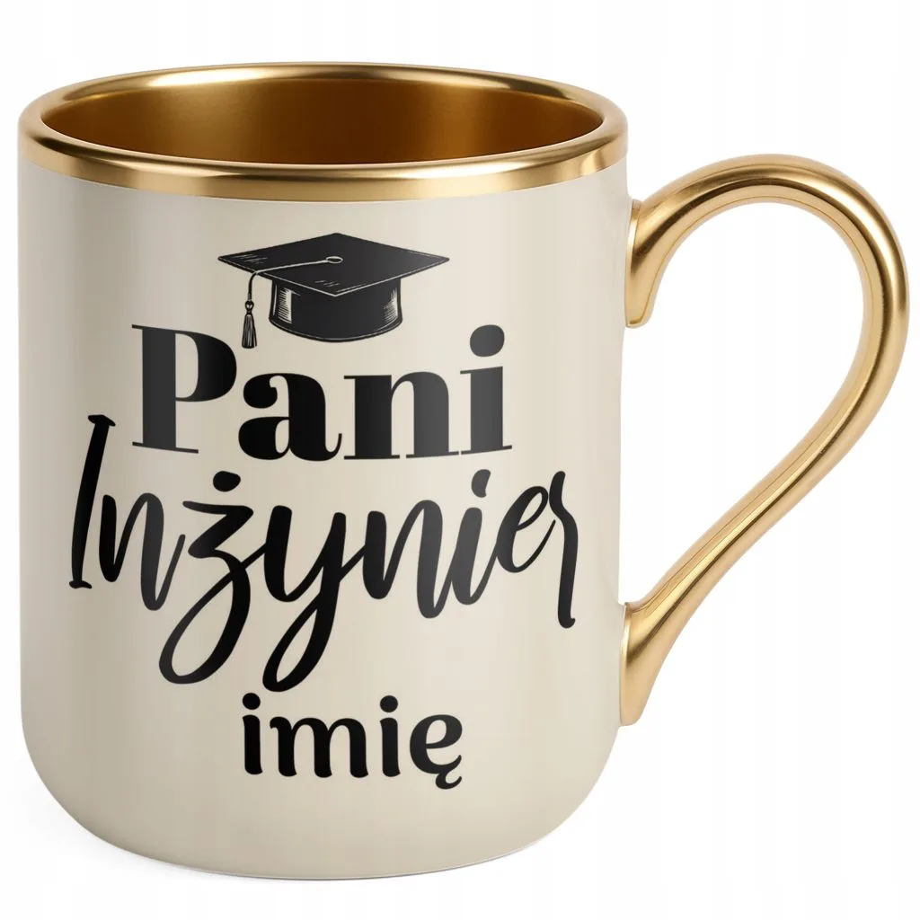 Kubek Premium Złoty Ecru Personalizowany Pani Inżynier