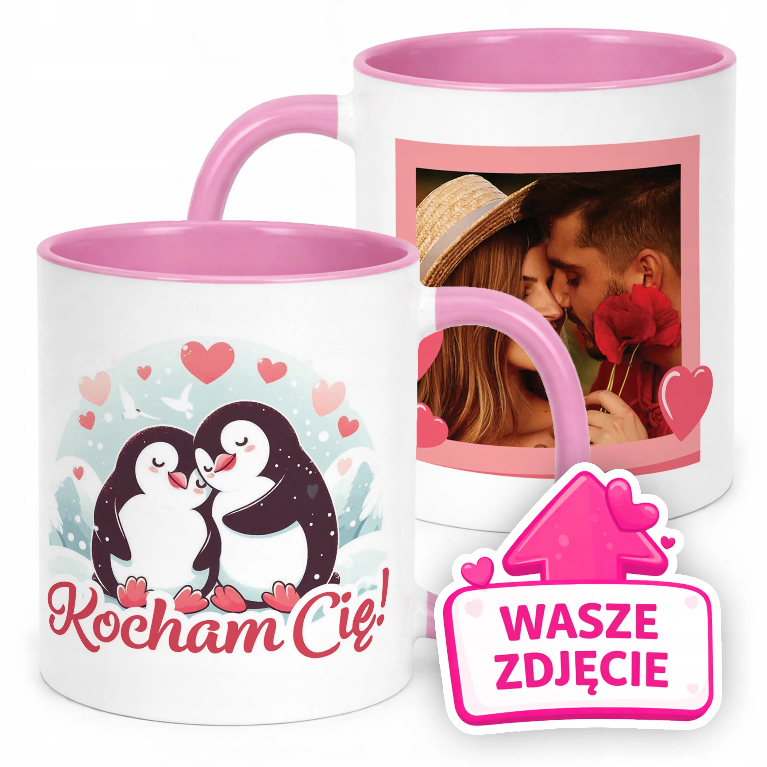 Kubek Różowy Z Własnym Zdjęciem Serce Walentynki Prezent Upominek