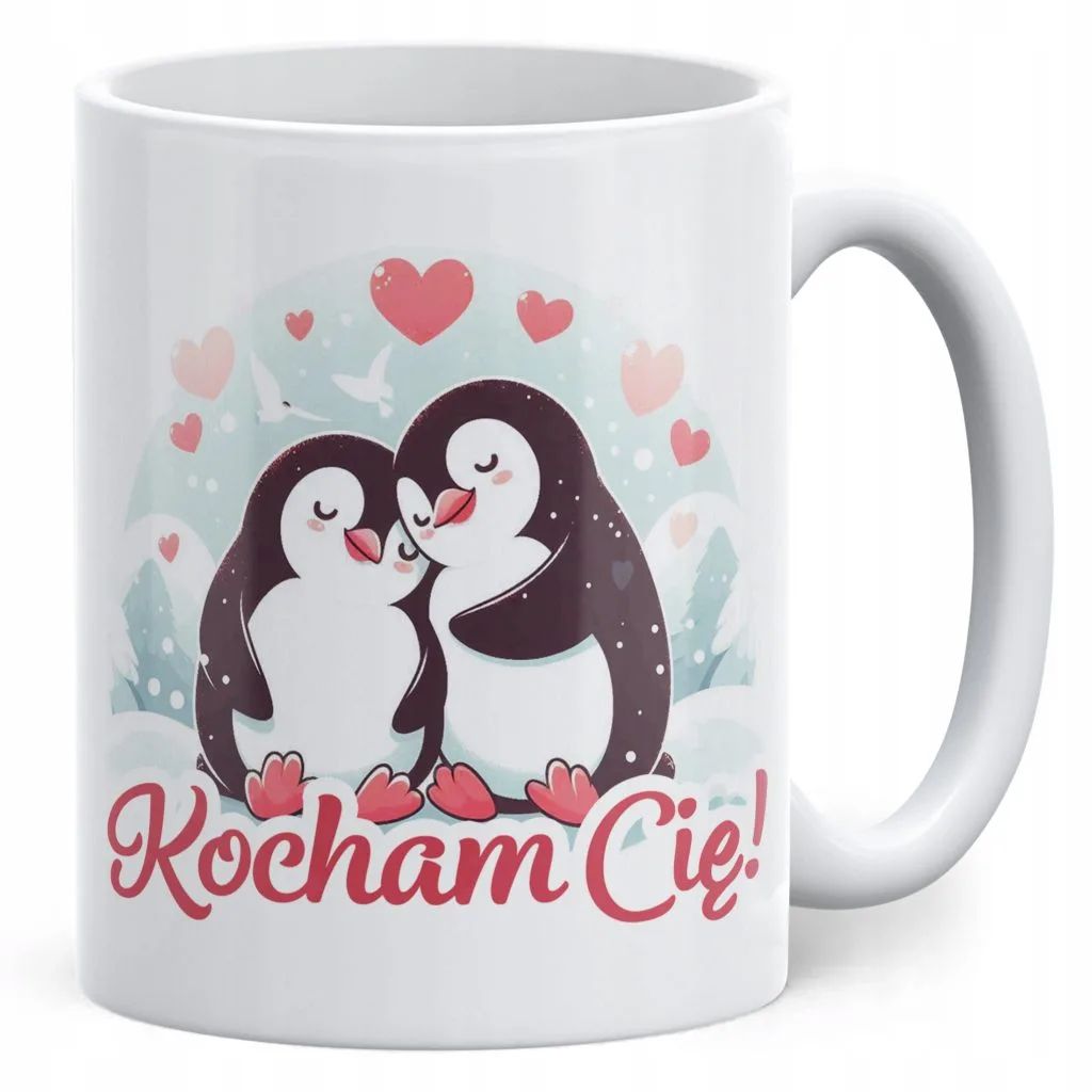 Kubek ceramiczny 330ml Walentynki Kocham Cię Pingwin Prezent Upominek Serce