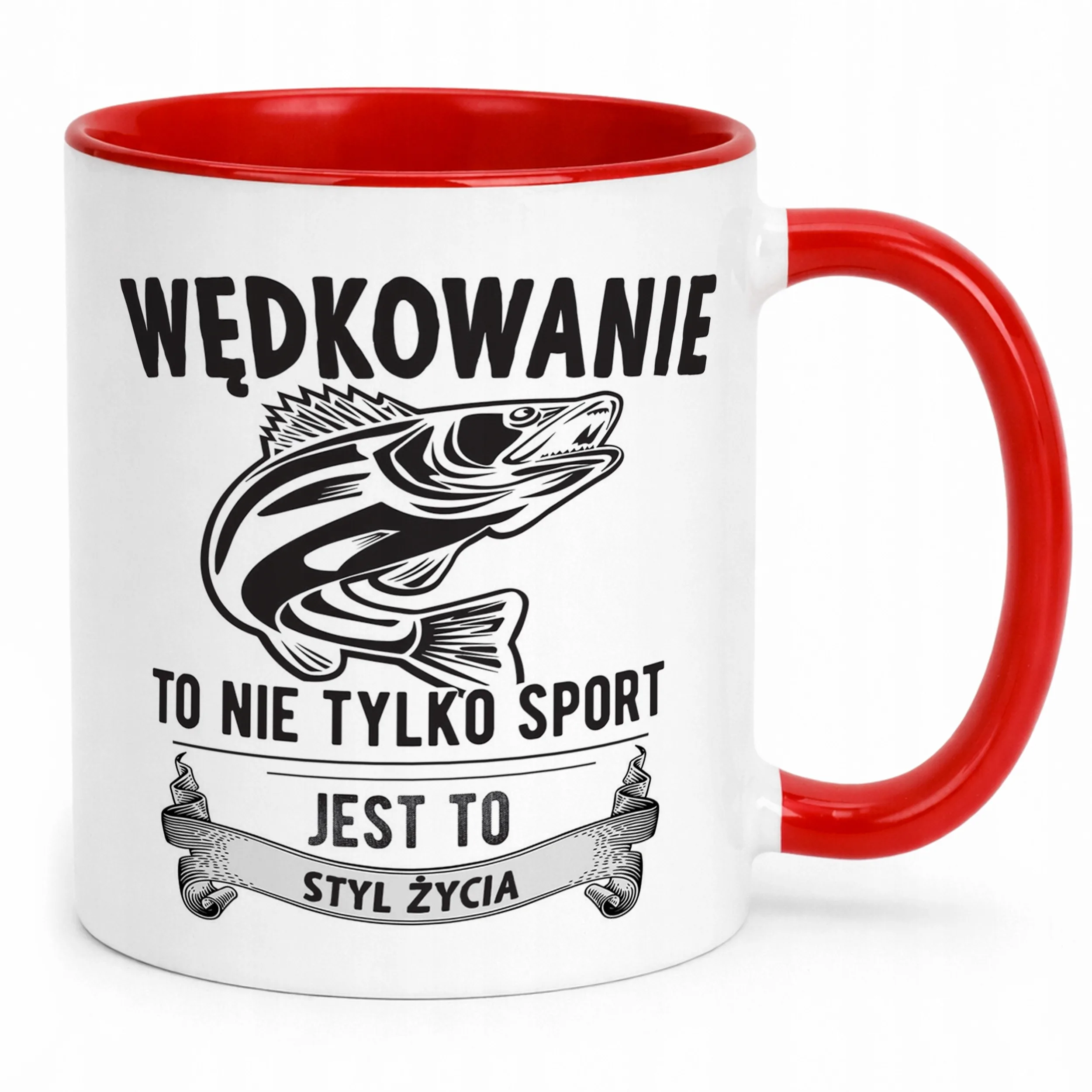 Kubek Czerwony Dla Wędkarza Ryby Wędkowanie Prezent Upominek