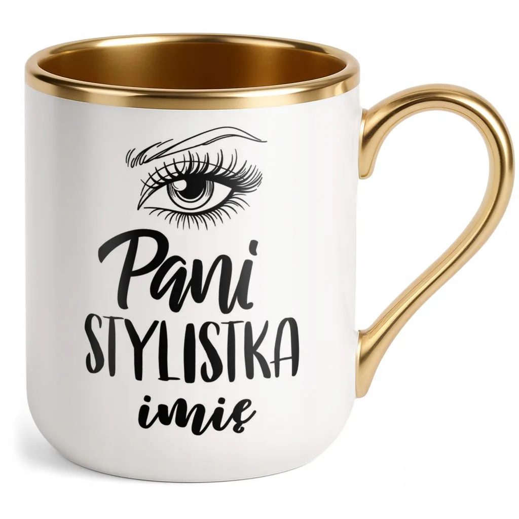 Kubek Premium Złoty Personalizowany Pani Stylistka Rzęs Brwi Prezent