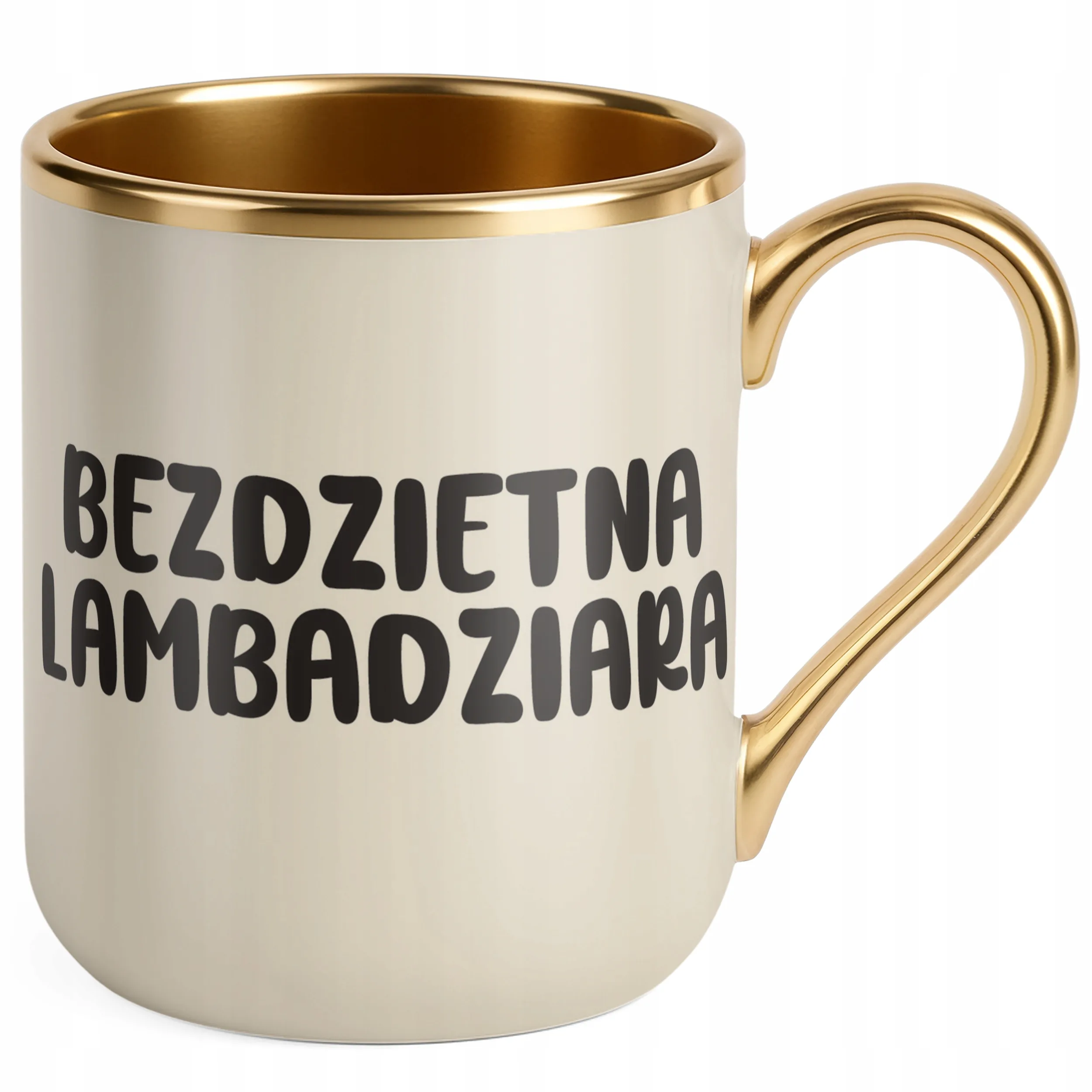 Kubek Premium Złoty Ecru Bezdzietna Lambardziara Śmieszny Zabawny