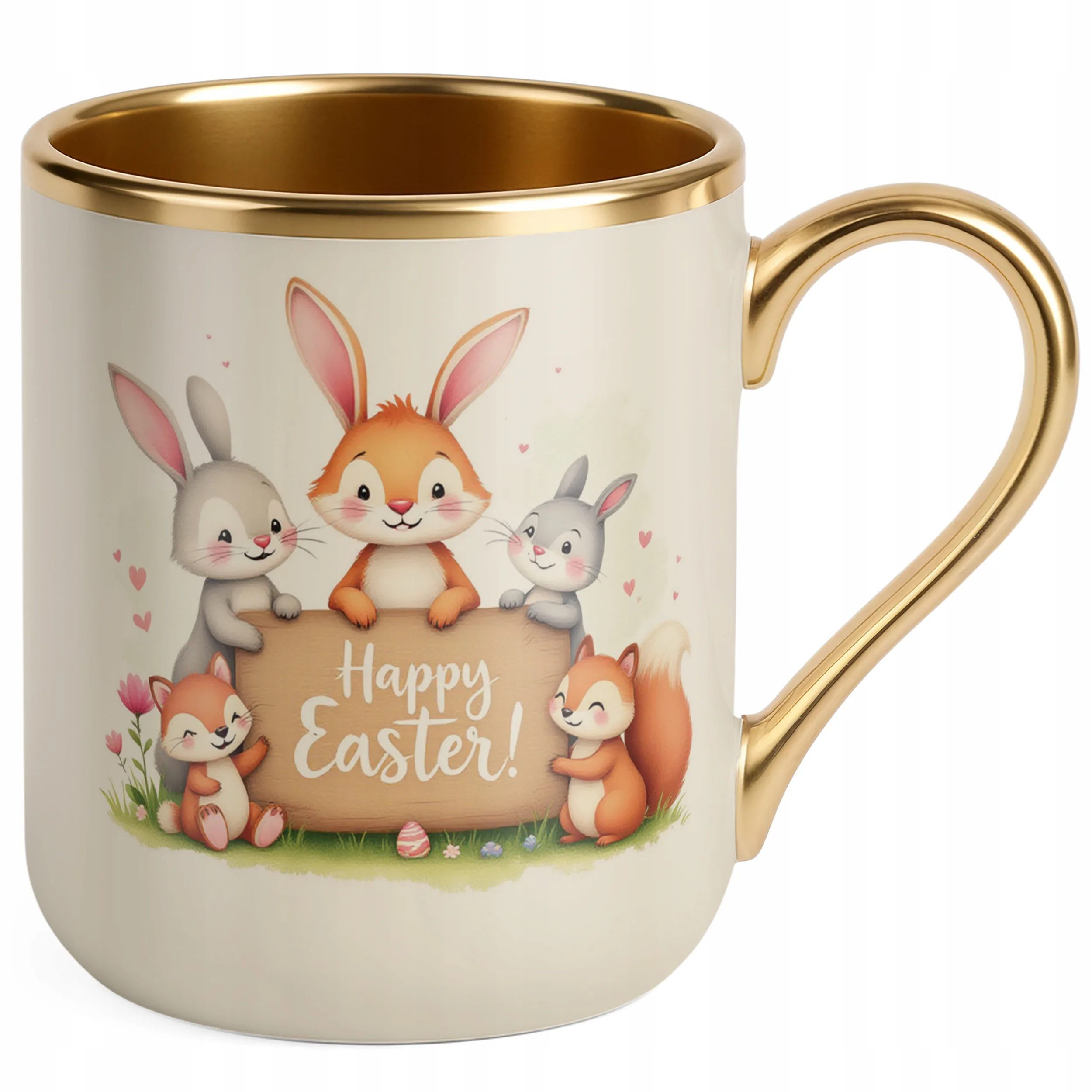 Kubek Premium Złoty Ecru Wielkanocny Wielkanoc Prezent Happy Easter