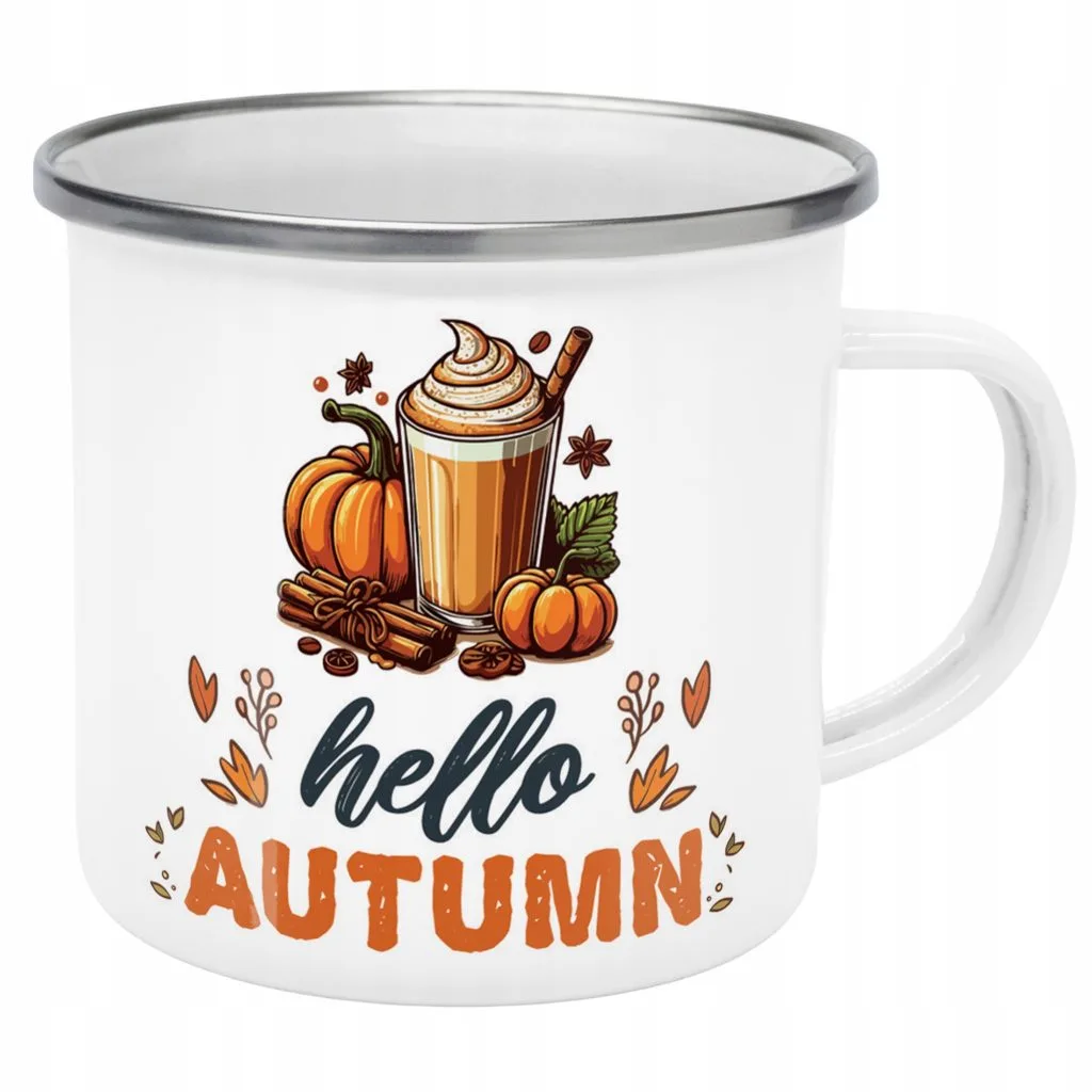 Emaliowany Kubek Garnuszek Jesienny Jesień Hello Pumpkin Dynia Prezent