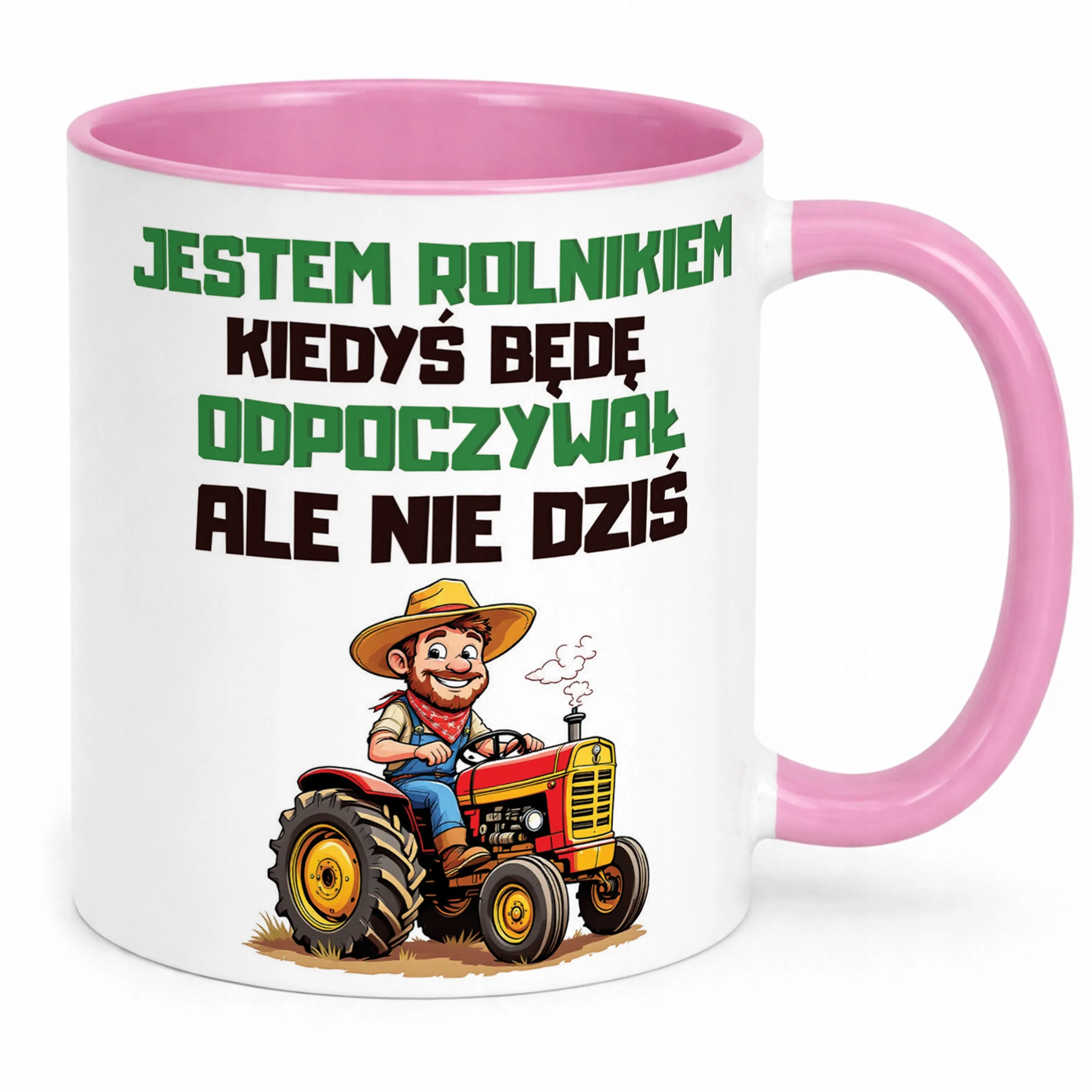 Kubek Różowy Rolnik Dla Rolnika Traktor Zabawny Prezent Upominek