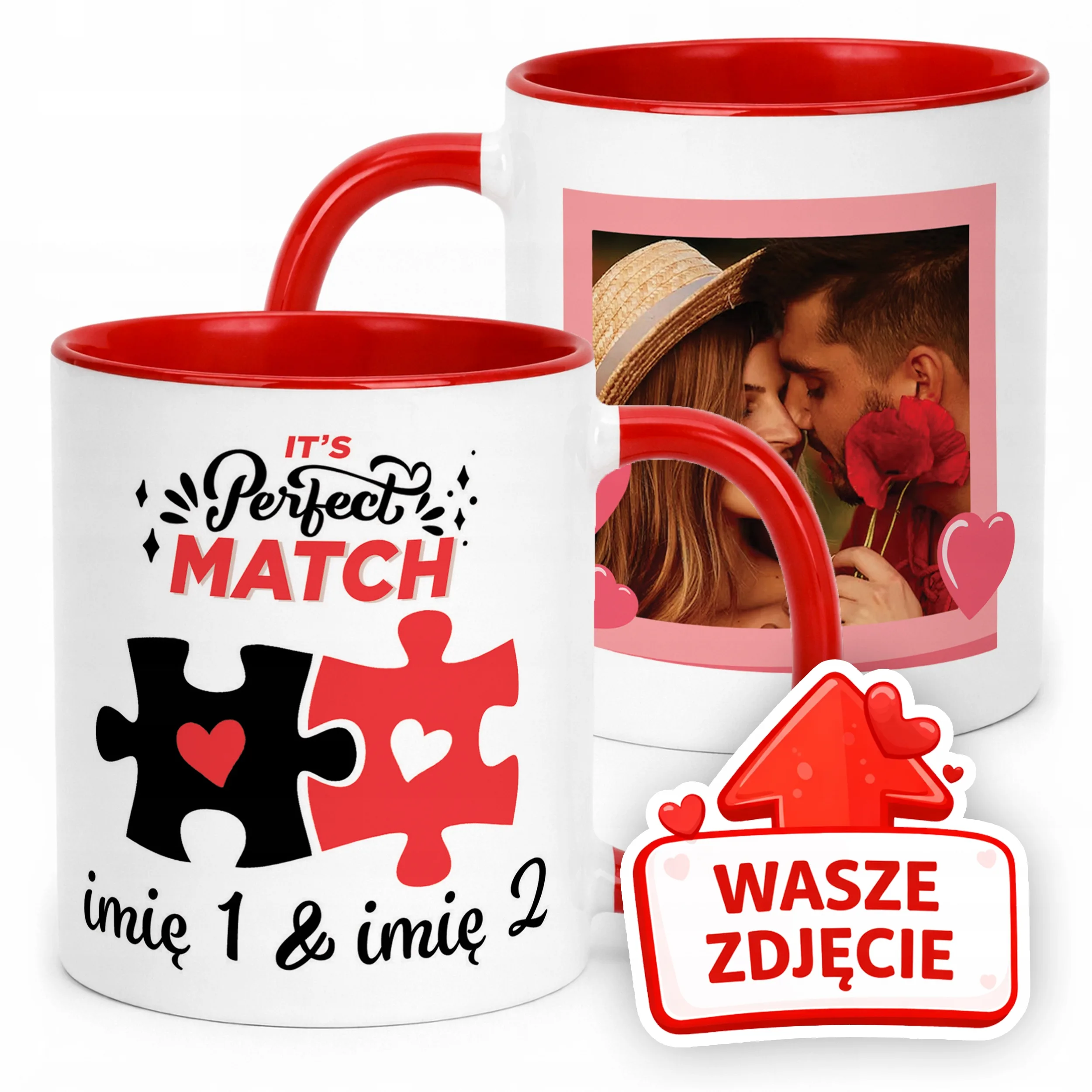 Kubek Czerwony Z Własnym Zdjęciem Imionami Serce Walentynki Prezent