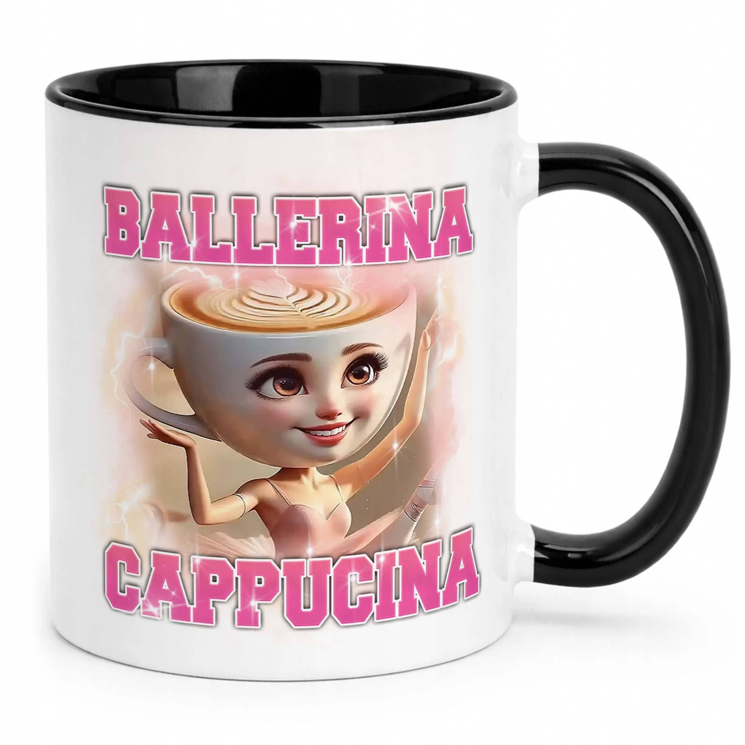Kubek Czarny BRAINROT Ballerina Cappucina Memy Zabawny TikTok Viral