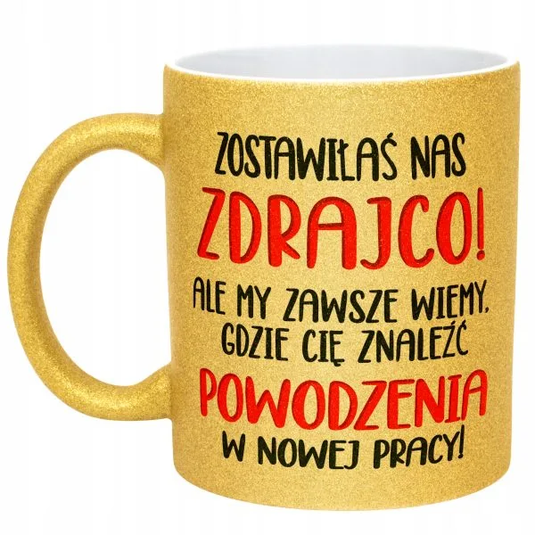 Złoty kubek brokatowy Na Pożegnanie Odejście z Pracy Dla Koleżanki Prezent