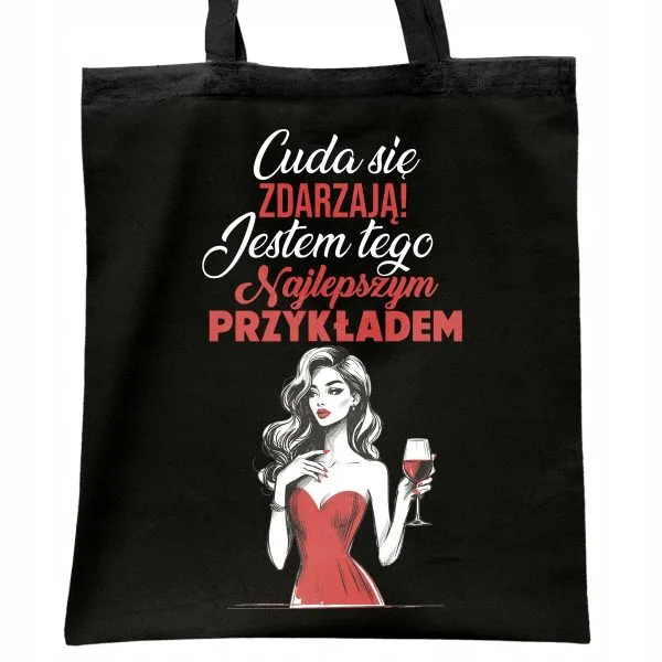 Torba bawełniana czarna na zakupy Cuda Się Zdarzają Dzień Kobiety