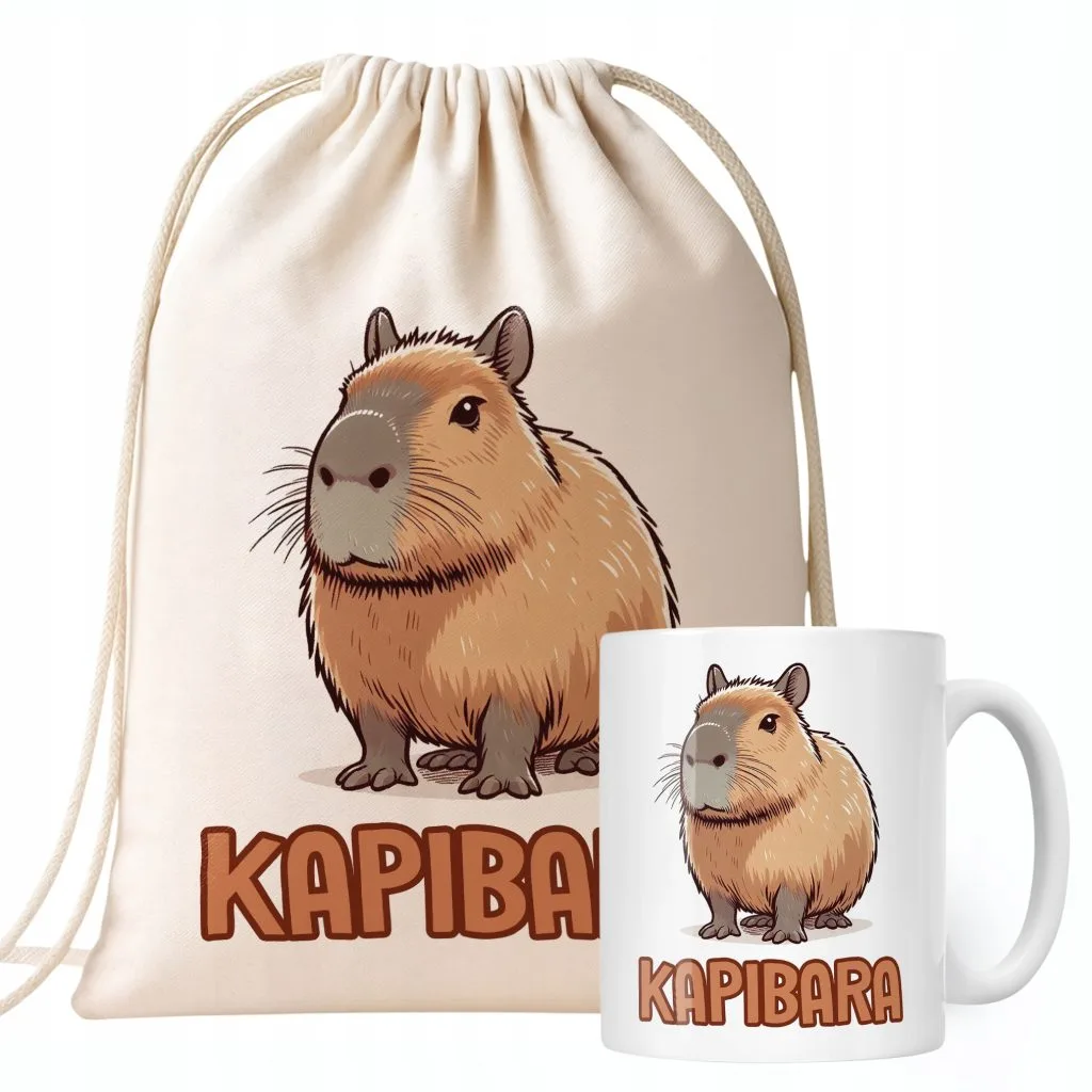 Zestaw Kubek + Plecak Kapibara Capybara Zwierzak Słodki Dla Dzieci Prezent