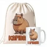 Zestaw Kubek + Plecak Kapibara Capybara Zwierzak Słodki Dla Dzieci Prezent