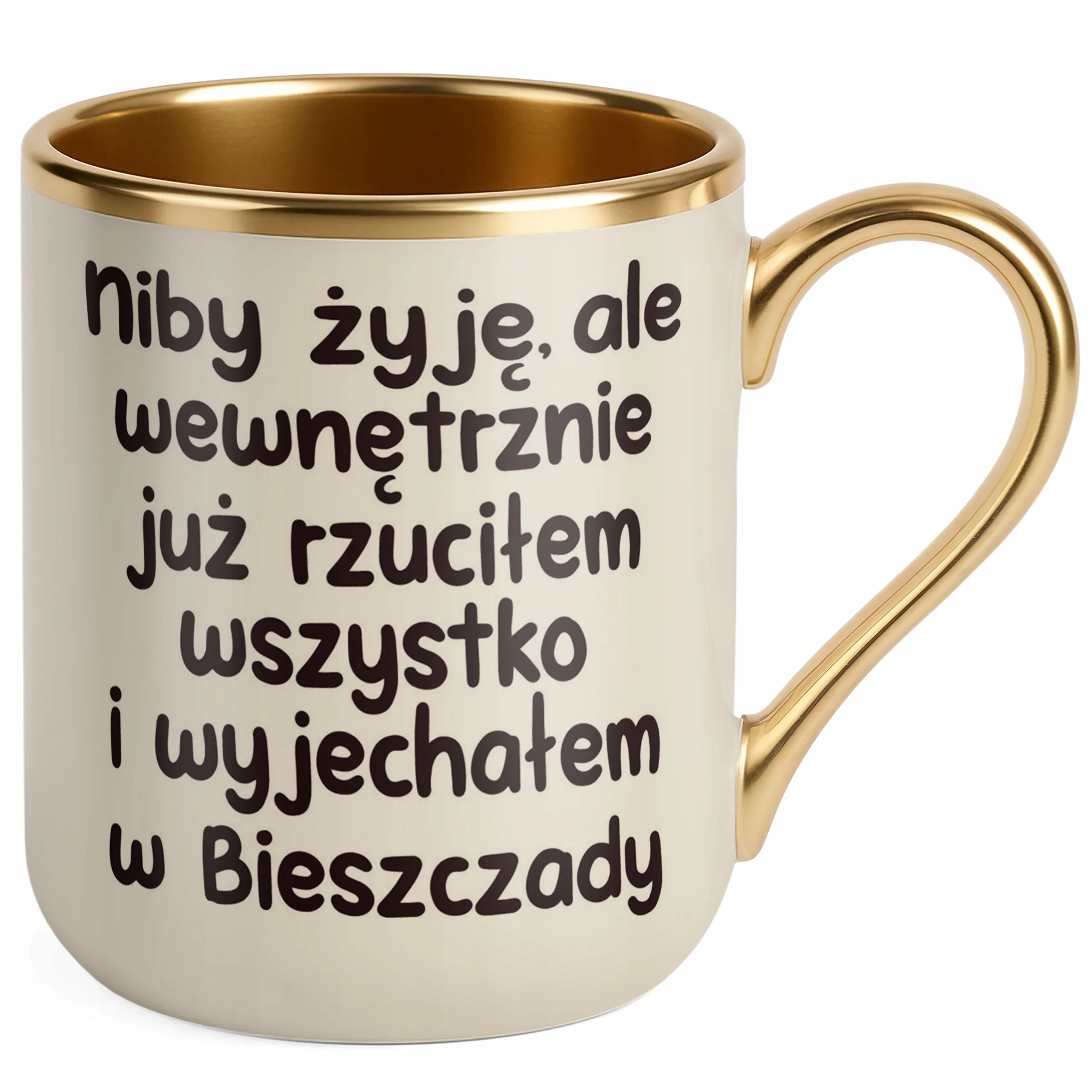 Kubek Premium Złoty Ecru Niby Żyję Ale Wewnętrznie Śmieszny Zabawny