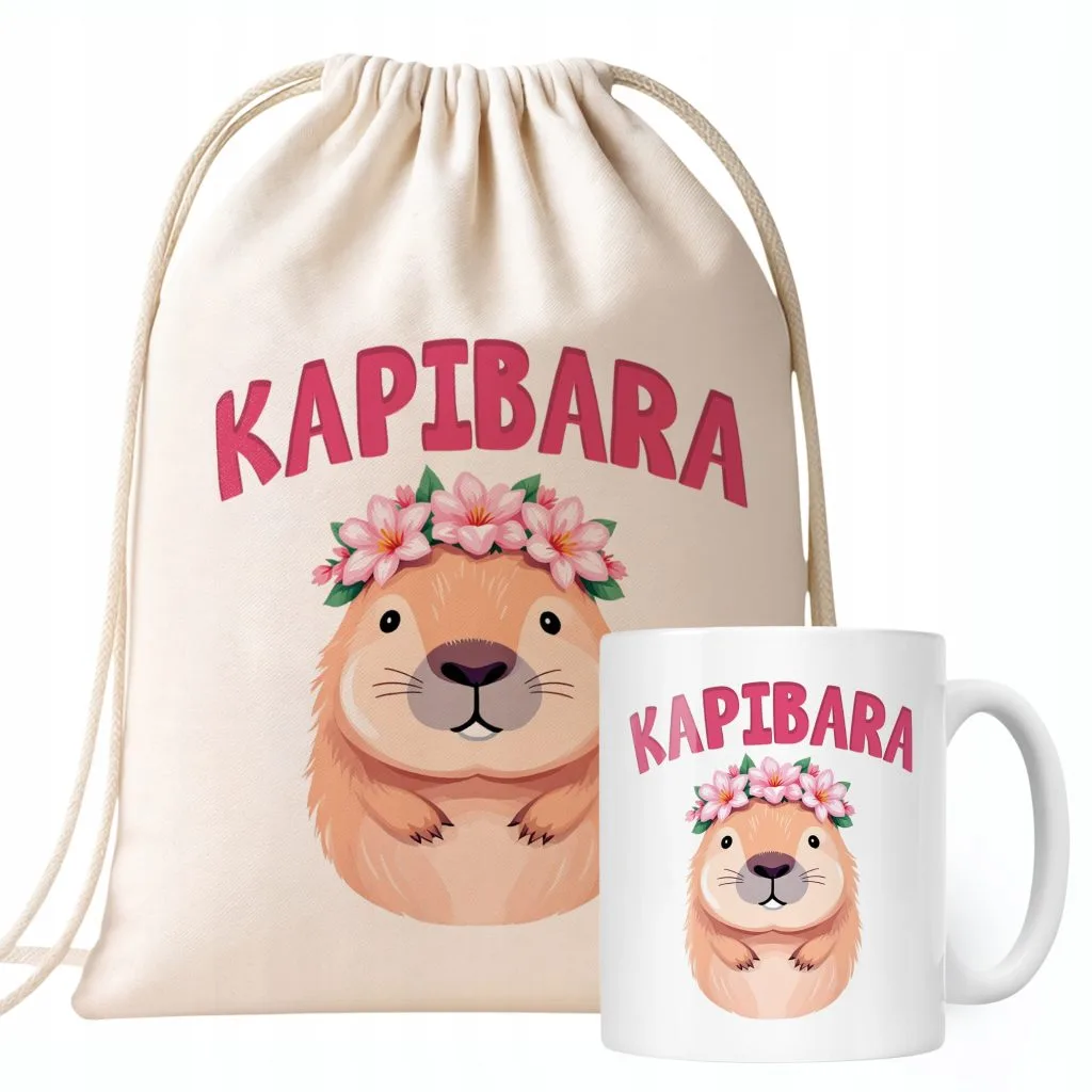 Zestaw Kubek + Plecak Kapibara Capybara Zwierzak Słodki Dla Dzieci Prezent