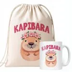 Zestaw Kubek + Plecak Kapibara Capybara Zwierzak Słodki Dla Dzieci Prezent