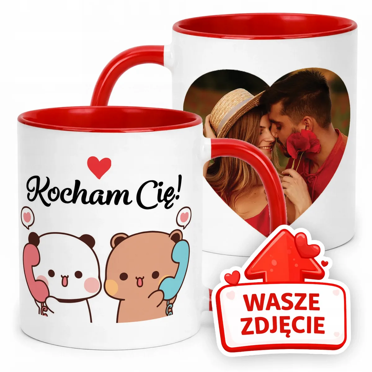 Kubek Czerwony Z Własnym Zdjęciem Serce Walentynki Prezent Upominek