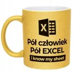 Złoty kubek brokatowy Pół Człowiek Pół Excel Praca Zabawny Prezent