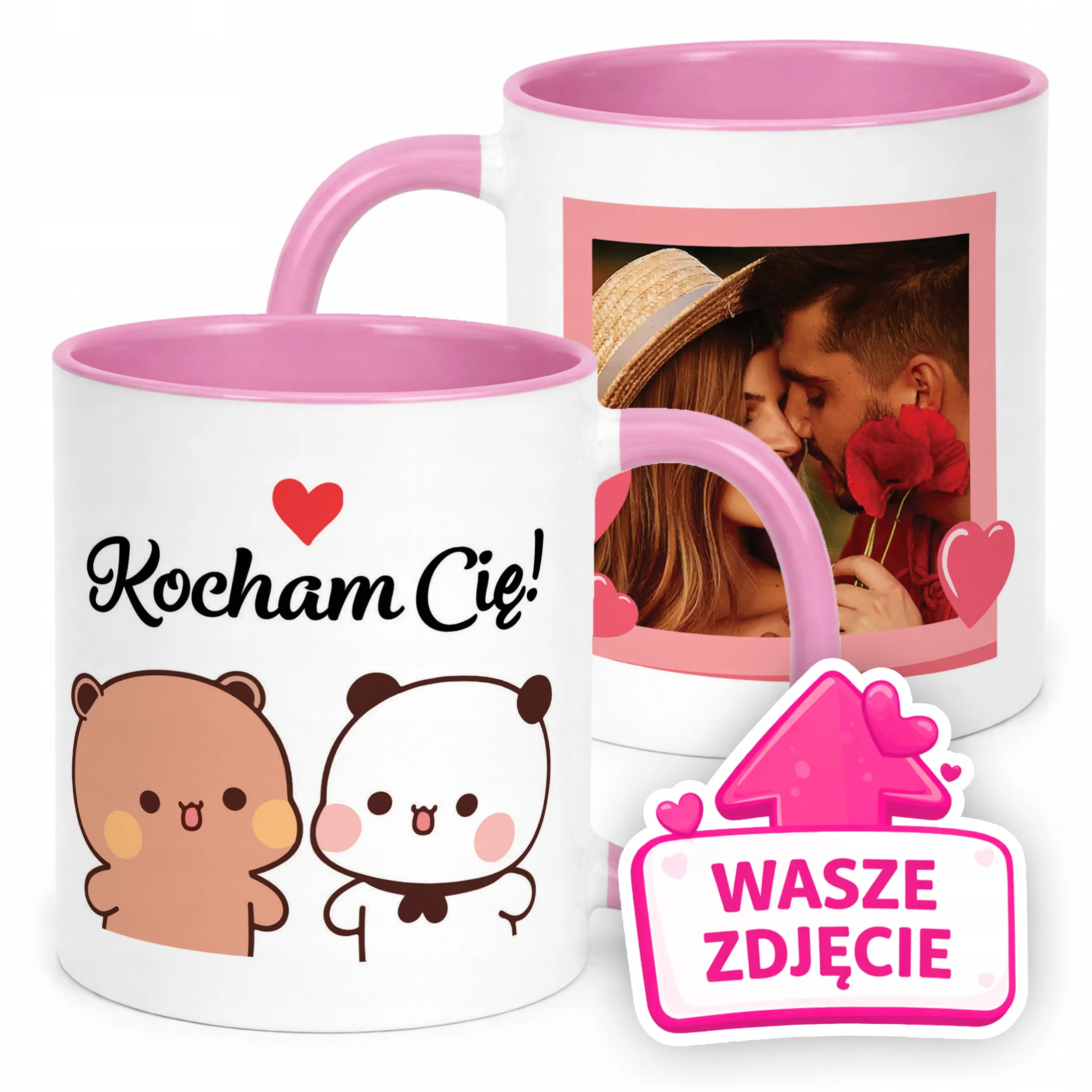 Kubek Różowy Z Własnym Zdjęciem Serce Walentynki Prezent Upominek