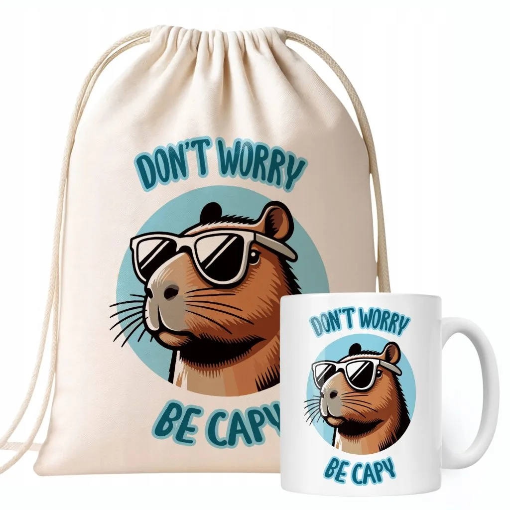 Zestaw Kubek + Plecak Kapibara Capybara Zwierzak Słodki Dla Dzieci Prezent