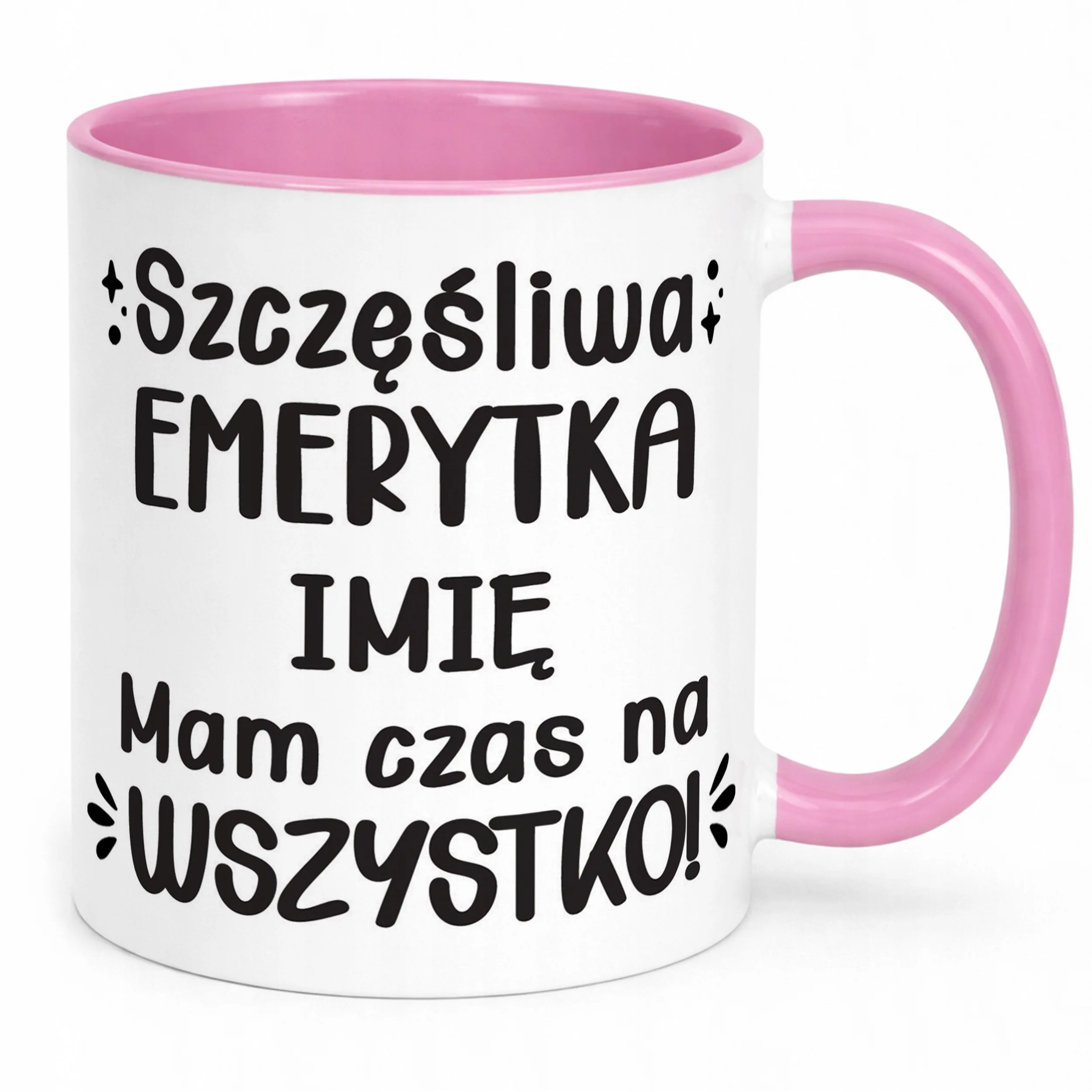 Kubek Różowy Personalizowany z okazji Emerytury Dla Emerytki Prezent