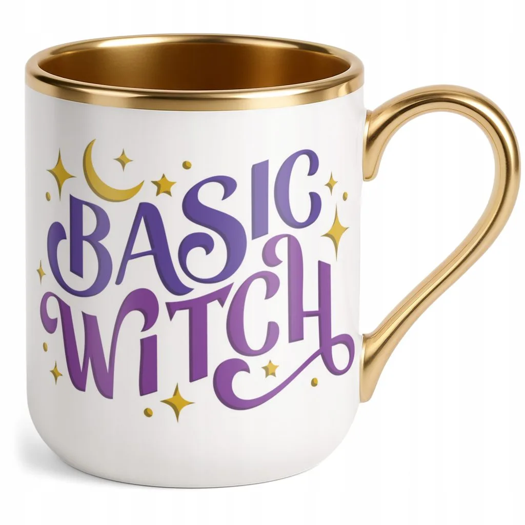 Kubek Premium Złoty Halloween Basic Witch Jesień Wiedźma Prezent