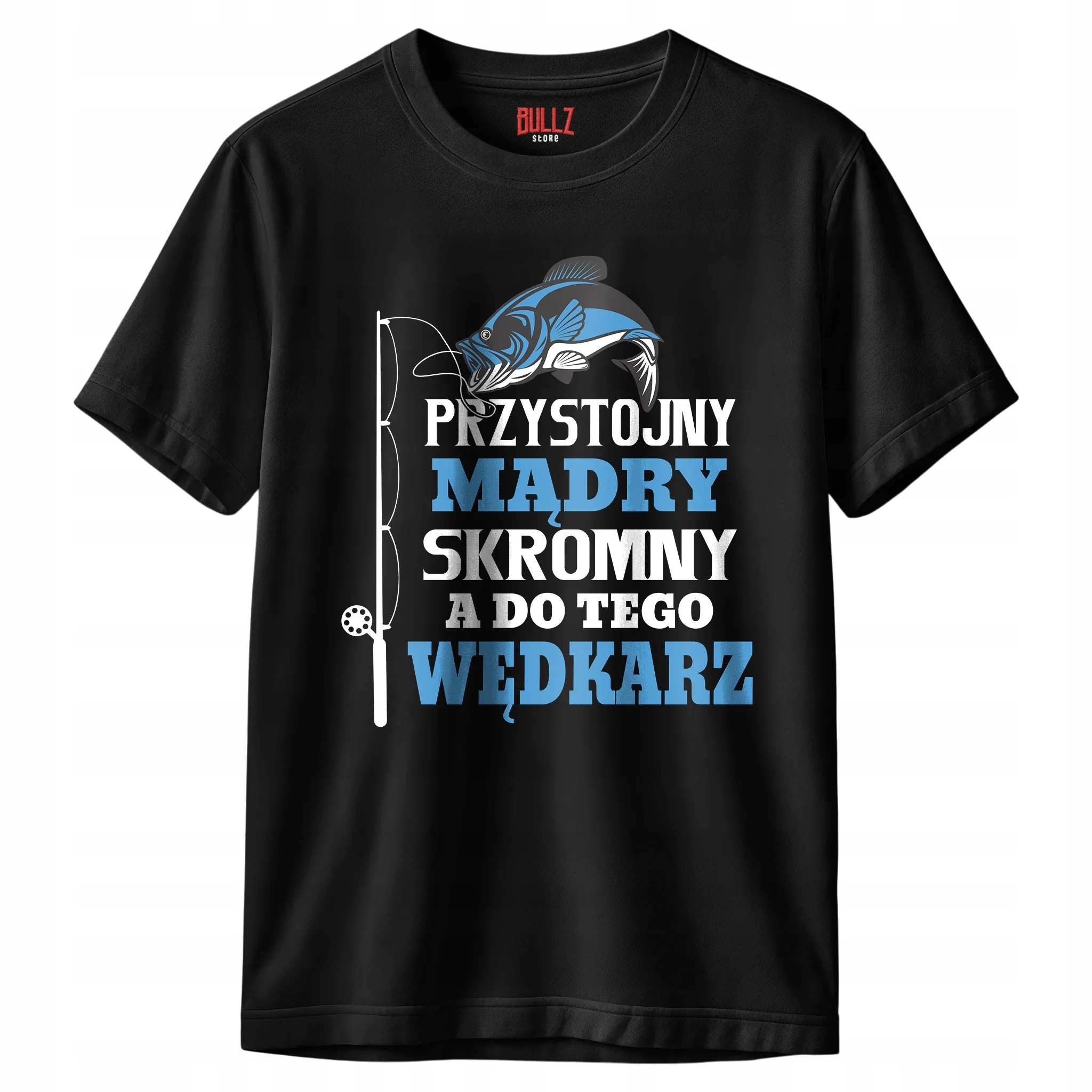 Koszulka czarna męska Dla Wędkarza Wędkowanie Ryby Prezent