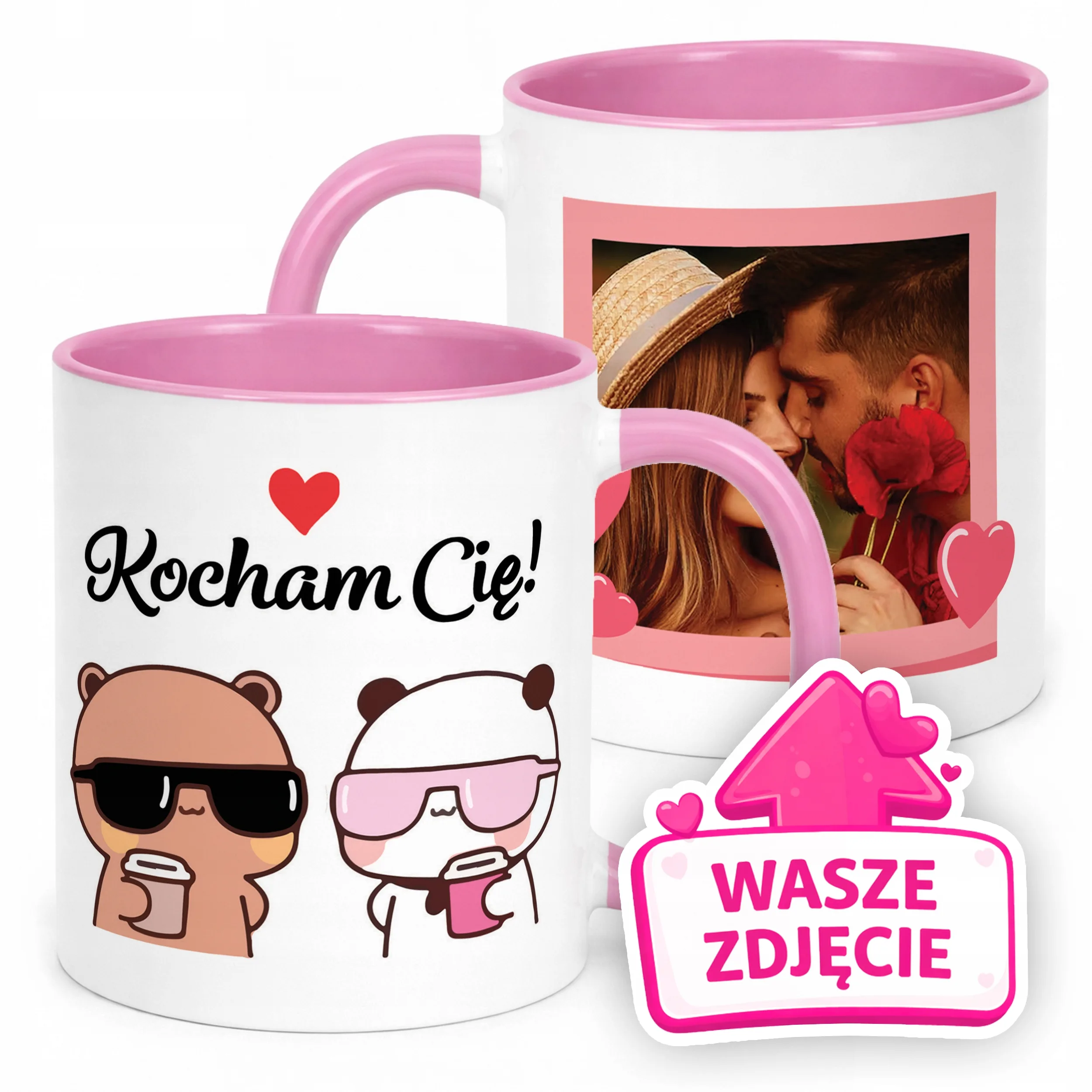 Kubek Różowy Z Własnym Zdjęciem Serce Walentynki Prezent Upominek