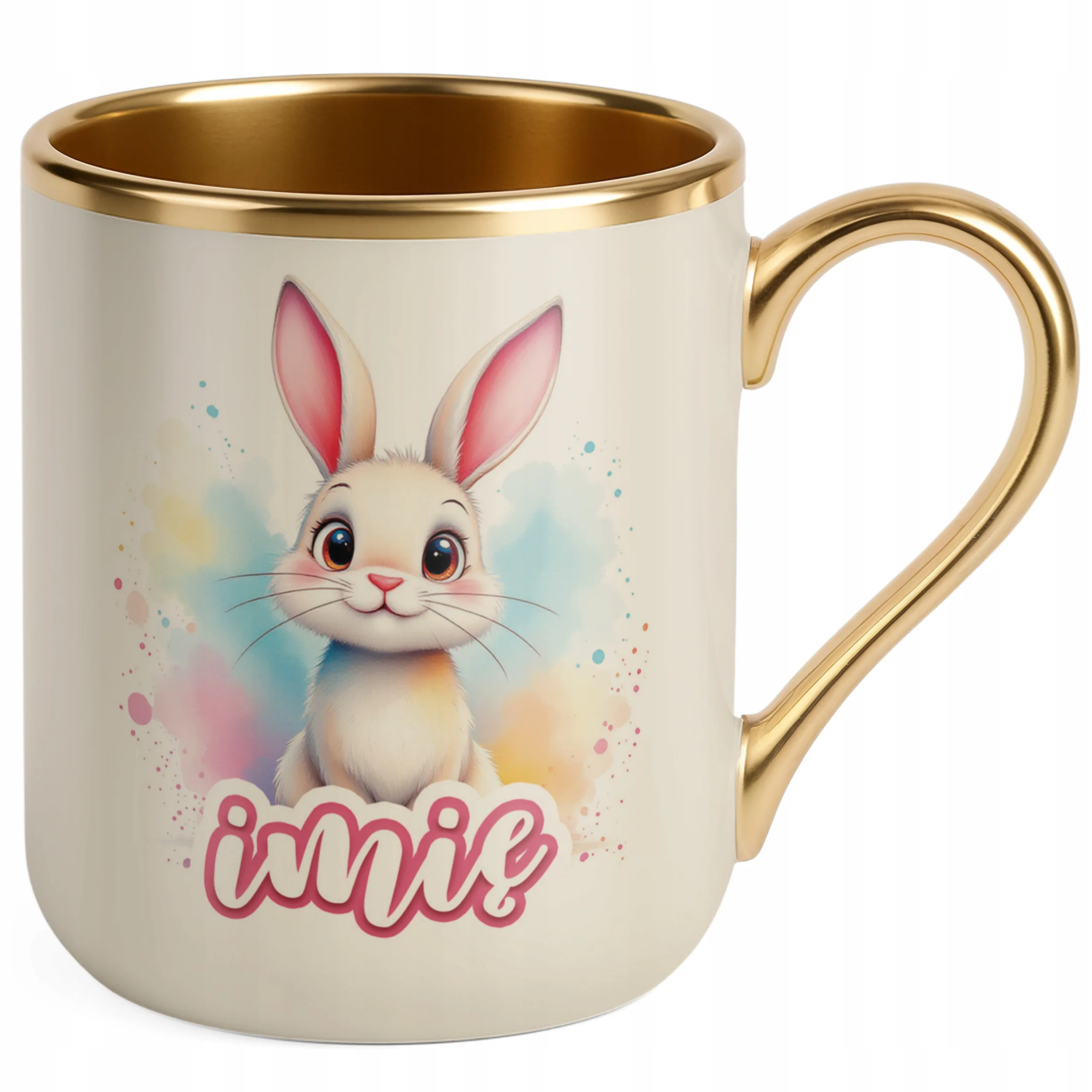 Kubek Premium Złoty Ecru Personalizowany Wielkanoc Prezent Zając Wiosna