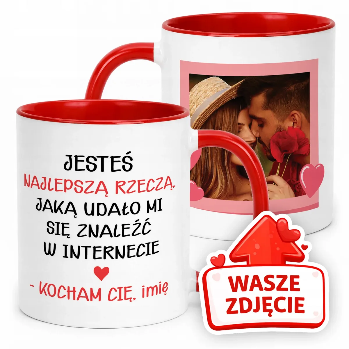 Kubek Czerwony Z Własnym Zdjęciem Imionami Serce Walentynki Prezent