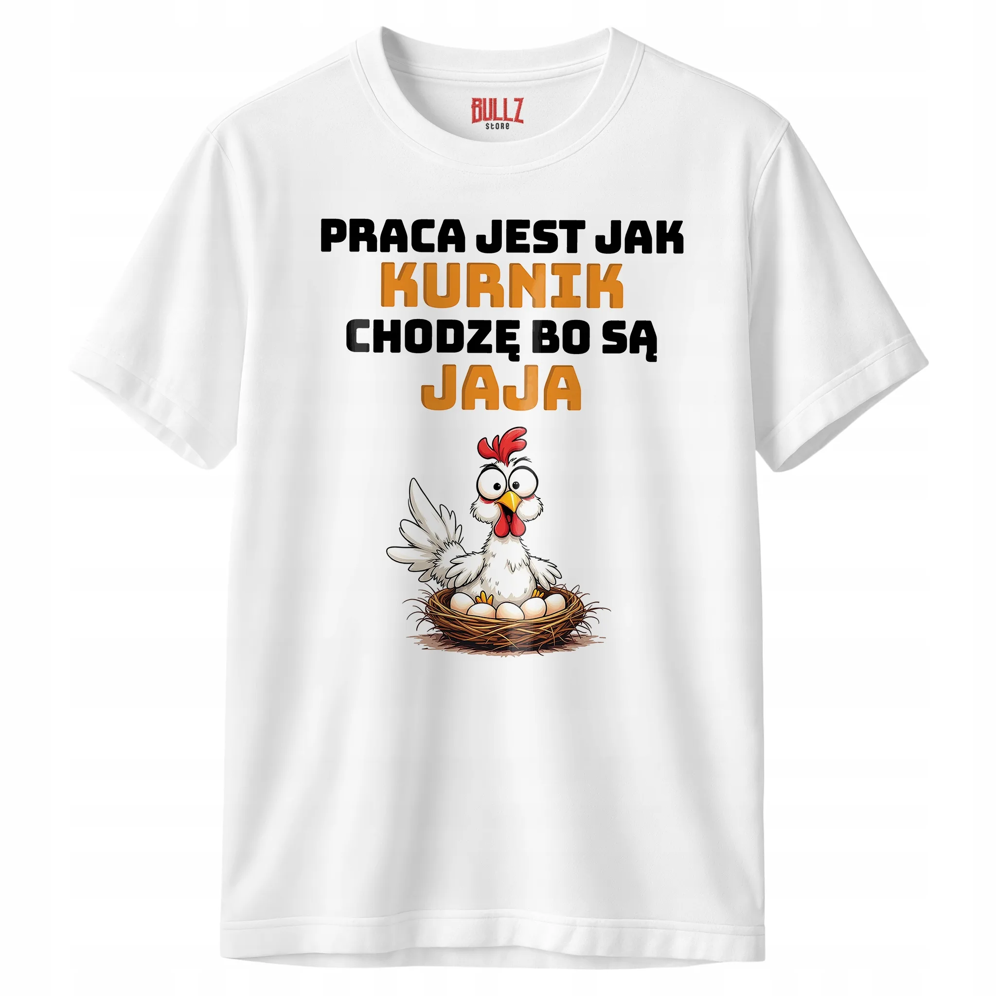 Koszulka biała męska Praca Jest Jak Kurnik Zabawny Prezent