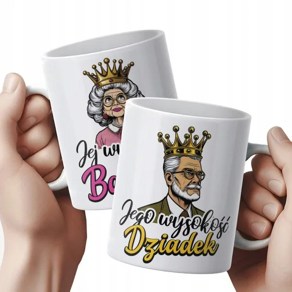 Zestaw Kubków Ceramicznych 330 ml Dzień Babci Dziadka Prezent Ich Wysokość