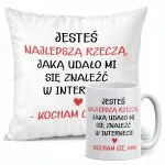 Zestaw Kubek + Poduszka 38×38 cm Walentynki Z imieniem Dla Pary Prezent