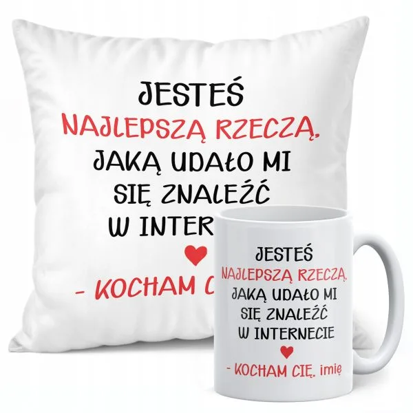 Zestaw Kubek + Poduszka 38x38 cm Walentynki Z imieniem Dla Pary Prezent