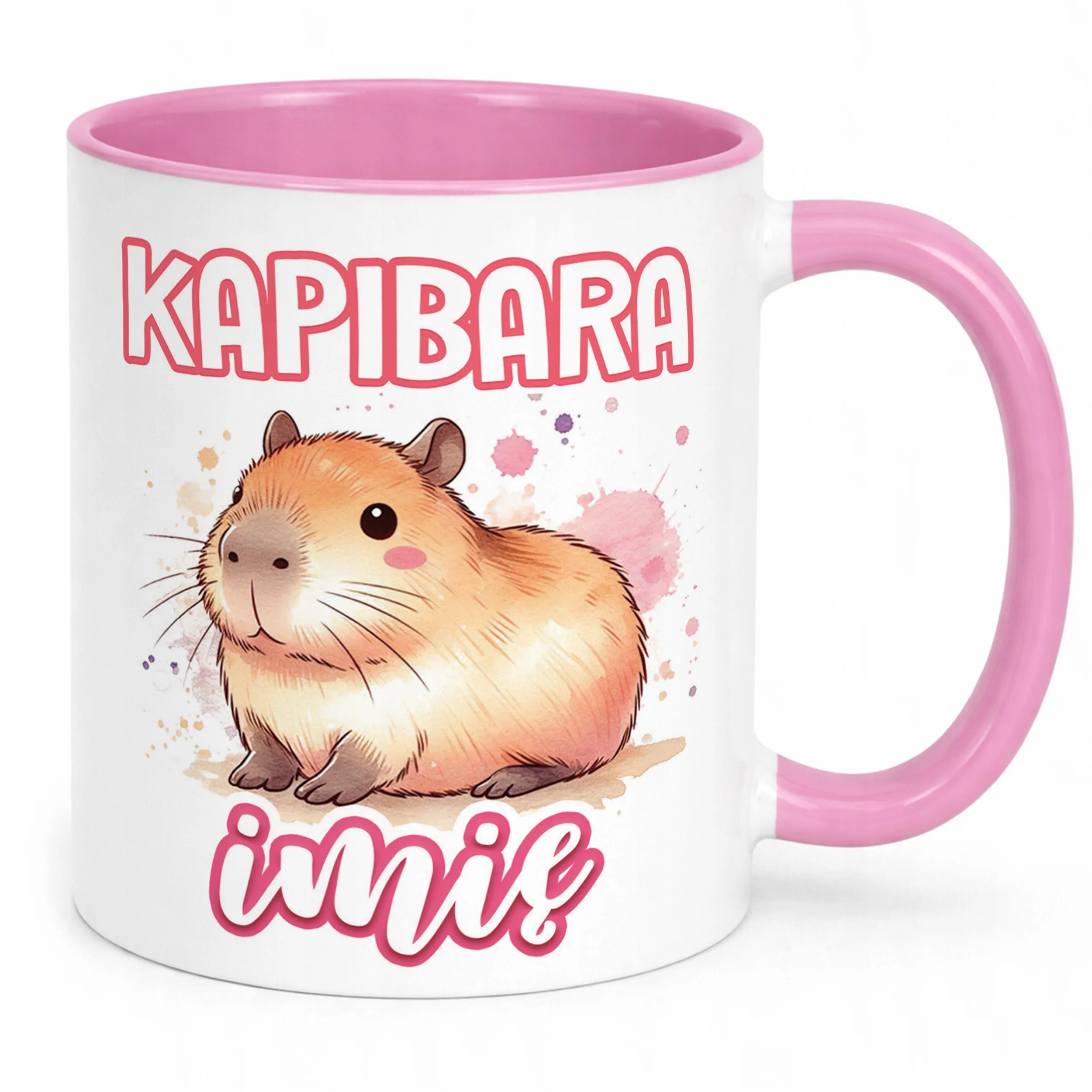 Kubek Różowy Personalizowany Kapibara Capybara Zwierzak Dla Dzieci
