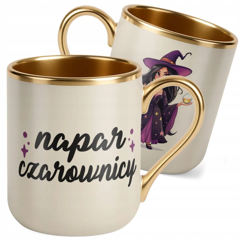 Kubek Premium Złoty Ecru Halloween Napar Czarownicy Dla Kobiety Prezent