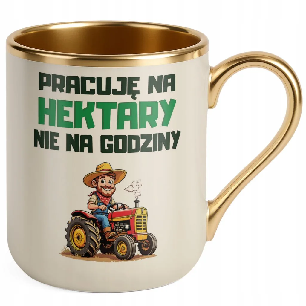 Kubek Premium Złoty Ecru Rolnik Dla Rolnika Traktor Zabawny Prezent