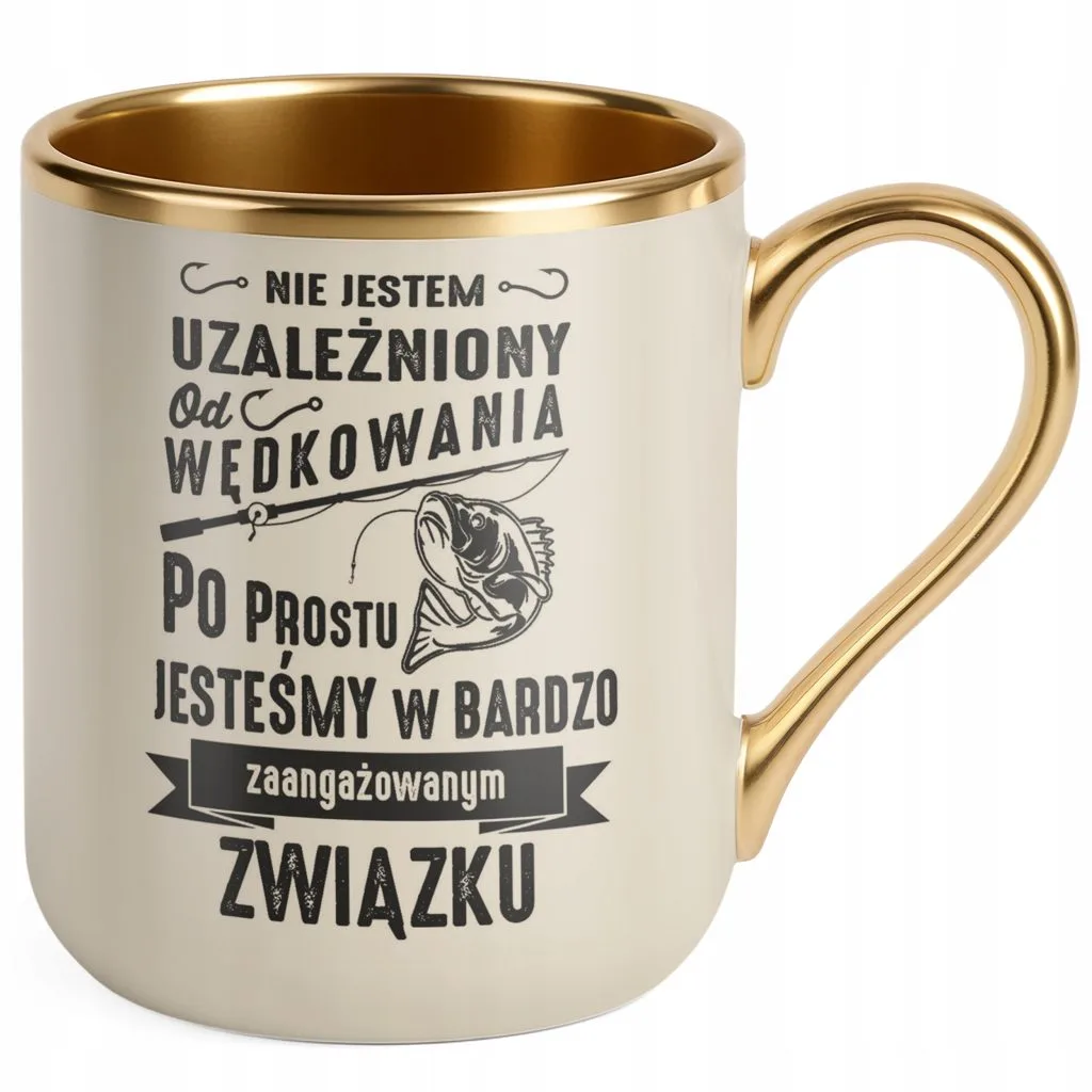 Kubek Premium Złoty Ecru Dla Wędkarza Wędkowanie Ryby Zabawny Prezent