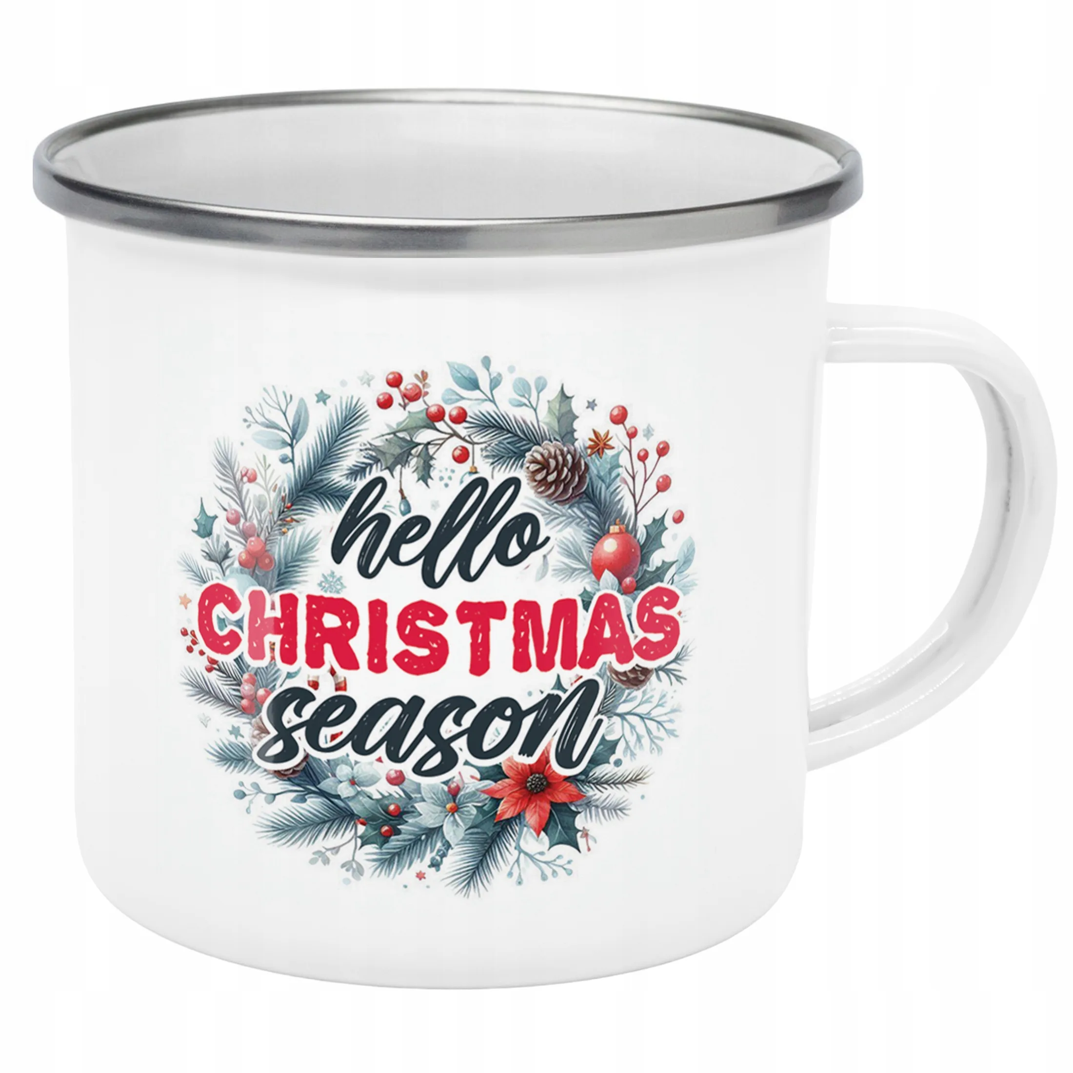 Emaliowany Kubek Garnuszek Świąteczny Hello Christmas Boże Narodzenie