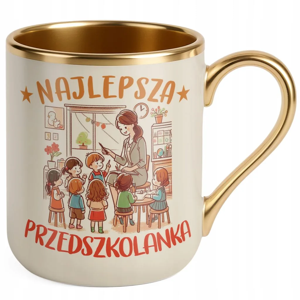 Kubek Premium Złoty Ecru Dzień Nauczyciela Dla Przedszkolanki Prezent