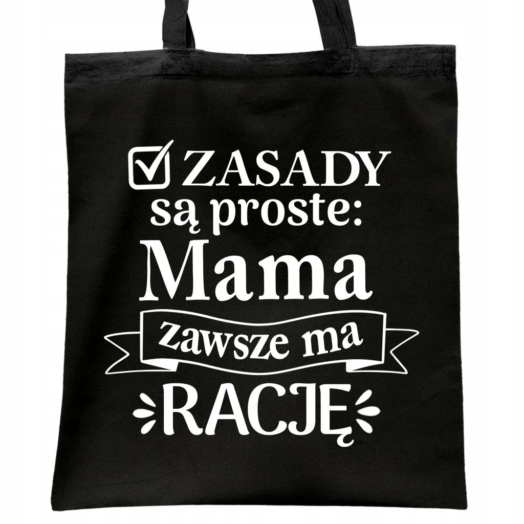 Torba bawełniana czarna na zakupy Dzień Matki Dla Mamy Prezent