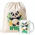 Zestaw personalizowany Kubek + Plecak Panda Zwierzak Słodki Prezent