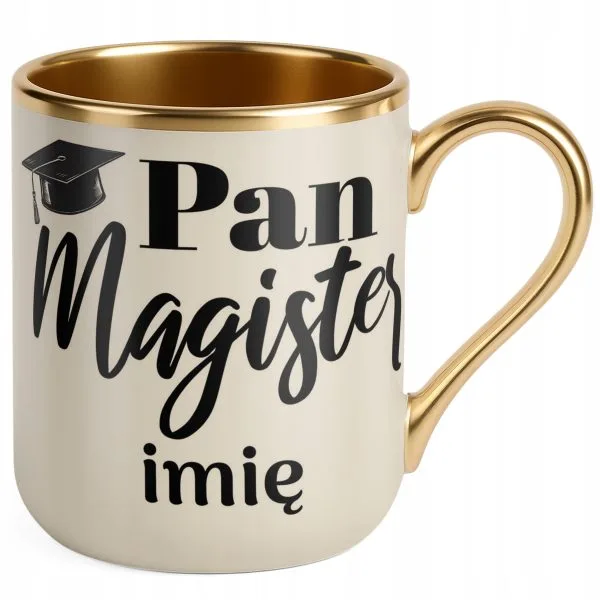 Kubek Premium Złoty Ecru Personalizowany Pan Magister