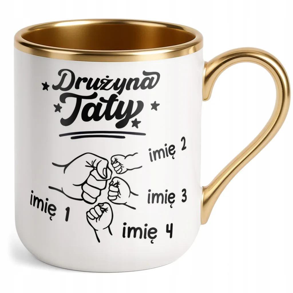 Kubek Premium Złoty Personalizowany Dzień Ojca Najlepsza Drużyna 3 Dzieci