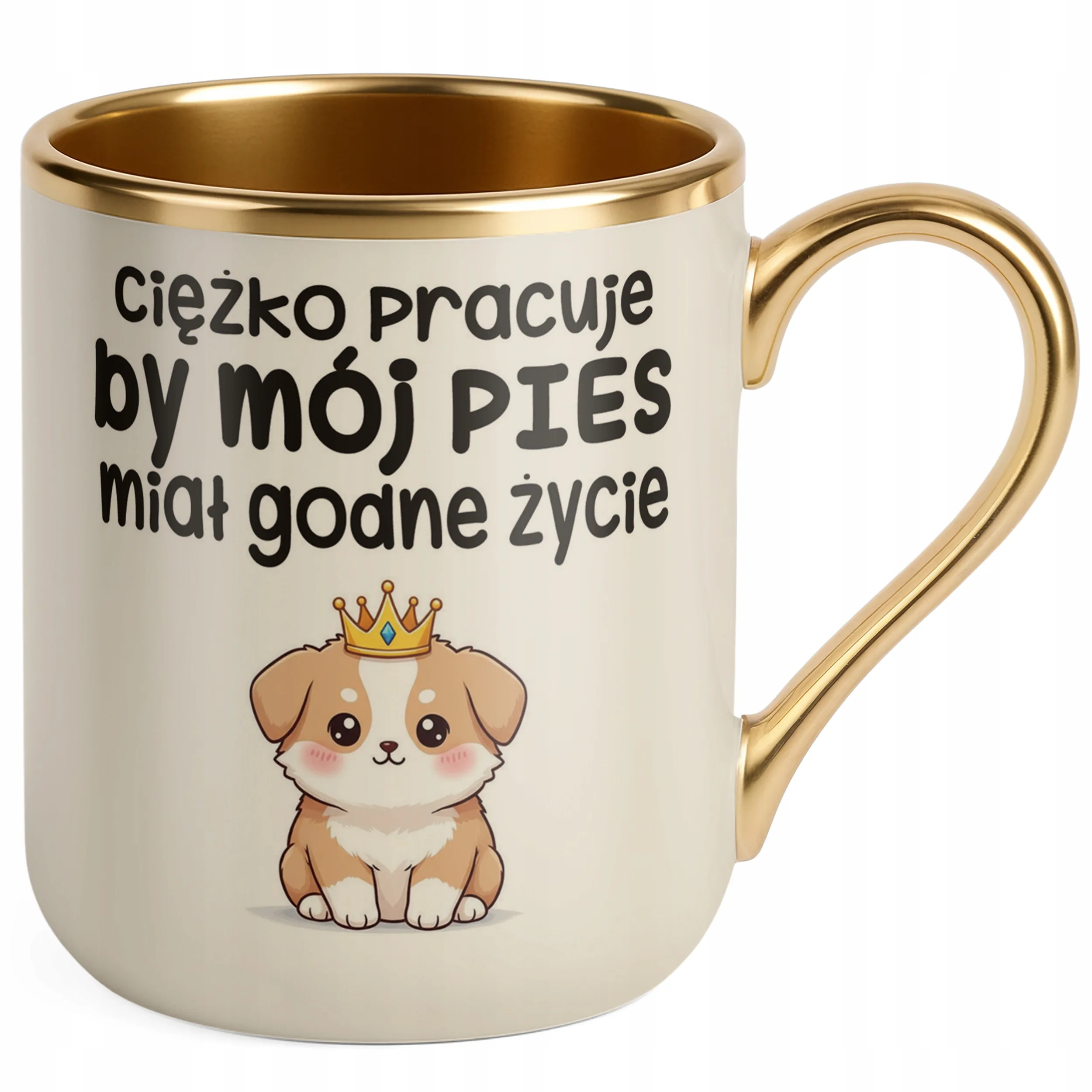 Kubek Premium Złoty Ecru Ciężko Pracuję By Mój Pies Śmieszny Zabawny