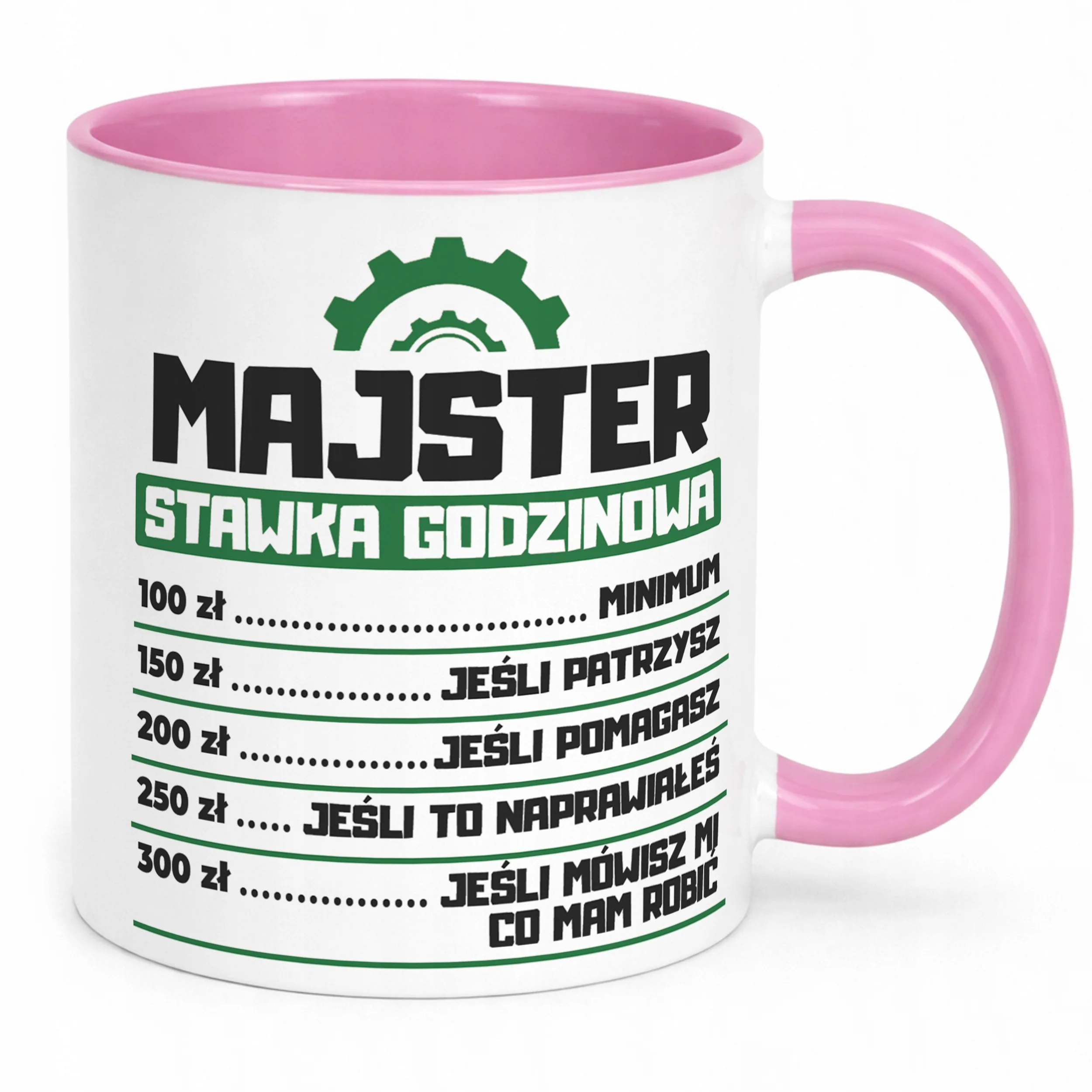 Kubek Różowy Majster Stawka Godzinowa Zabawny Prezent Upominek