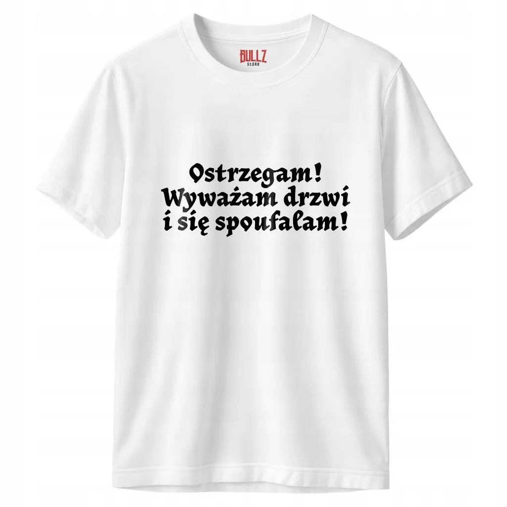 Koszulka biała męska 1670 Ostrzegam Wyważam Drzwi r. 3XL